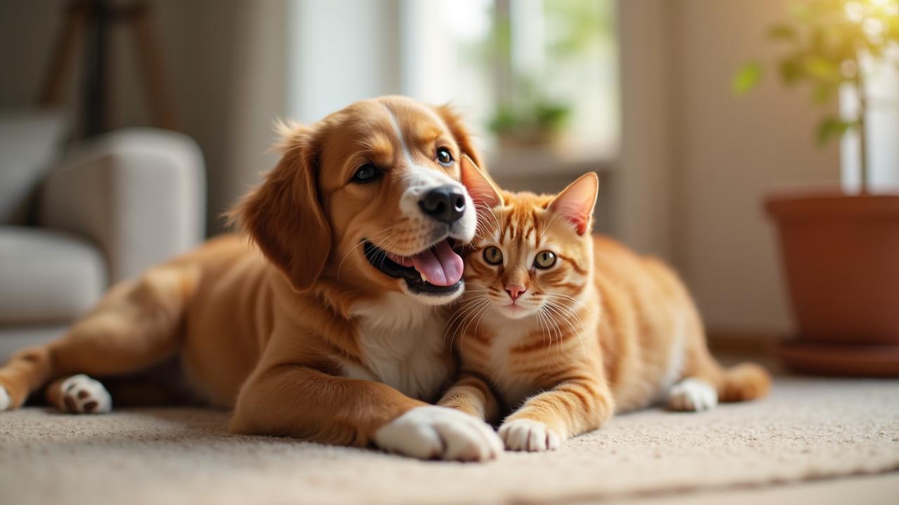 Happy pets with their sitter